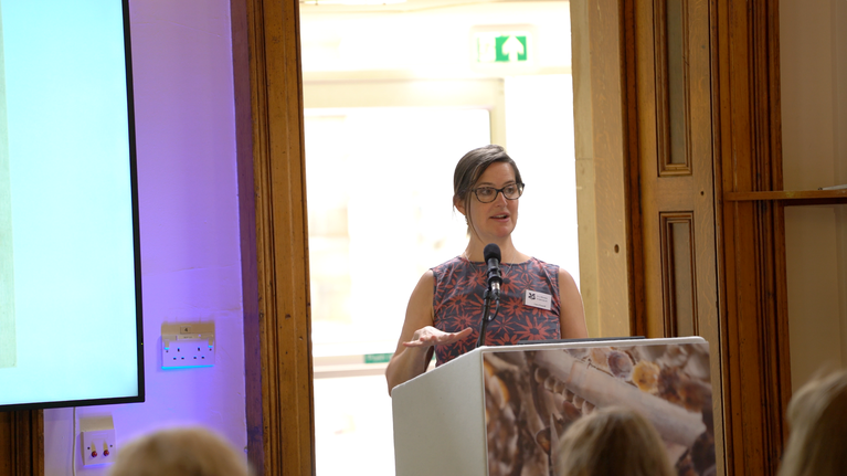 Lucy Powell presenting a paper at the A la Ronde Symposium
